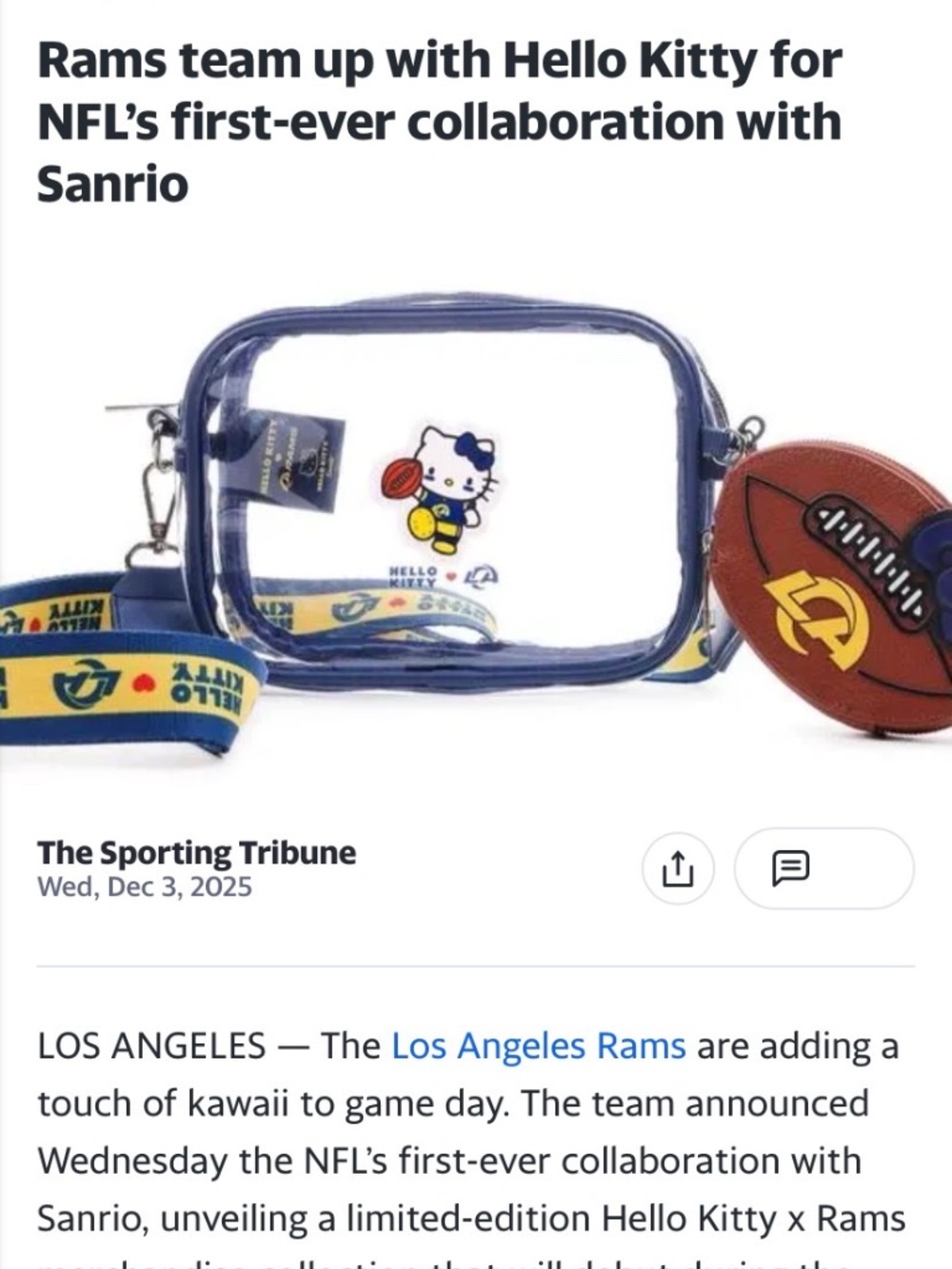 Hello Kitty x LA Rams Limited Edition Stadium Purse - Picture 8 of 8